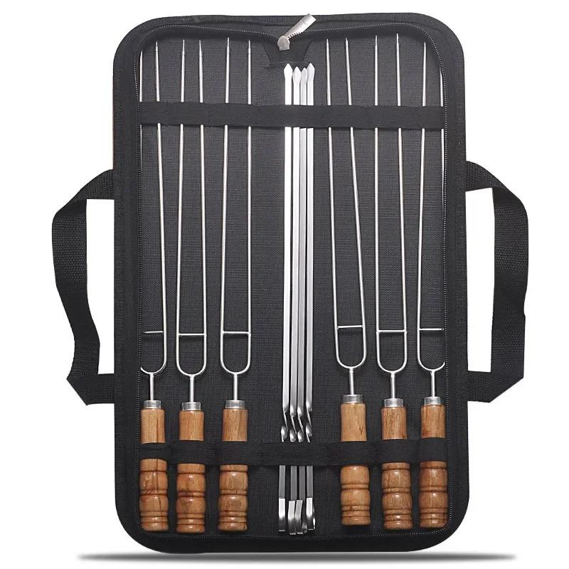 Brochettes de barbecue en fil d'acier inoxydable, manche en bois, bâtons de rôtissage pour gril, Cam