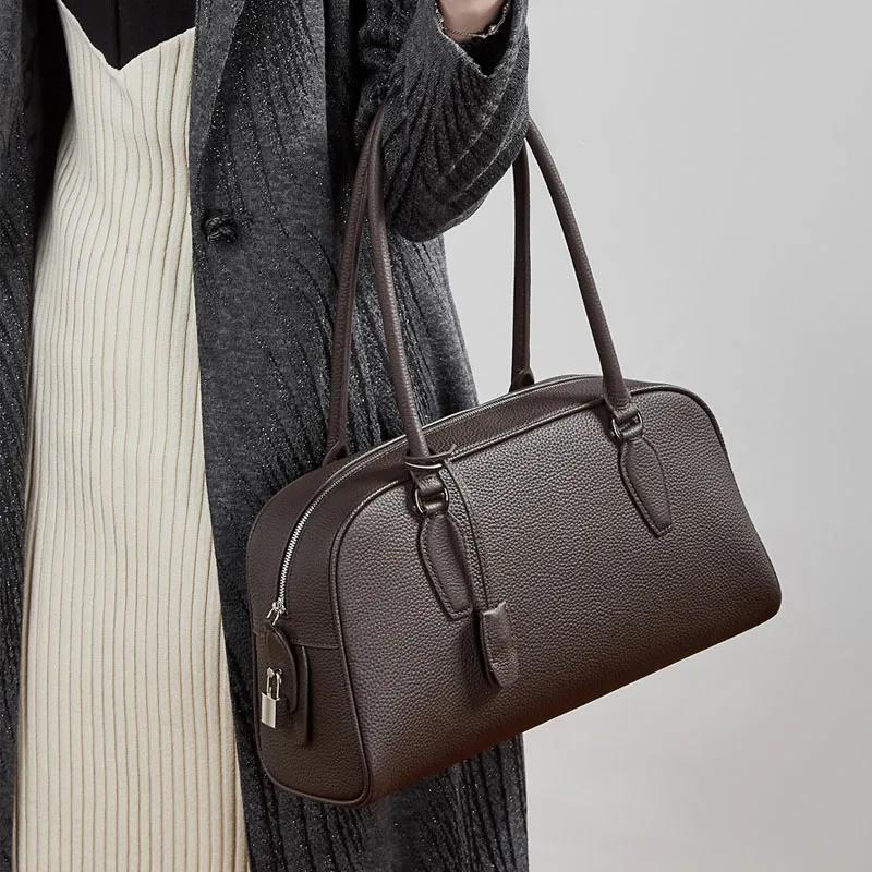 Nouveau Sac Boston 2026 pour Femme en Cuir Véritable de Haute Qualité, avec Poignée Supérieure, Coul