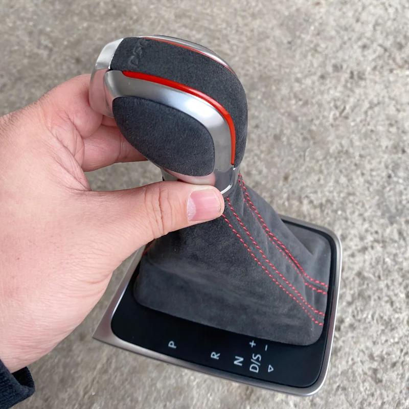 Pommeau de levier de vitesse DSG en cuir véritable point rouge pour Golf 7 7.5