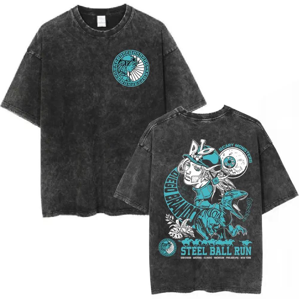 Anime Jojo Bizarre aventure lavé T-shirt STEEL BALL RUN Diego Brando Manga T-shirts hommes femmes co
