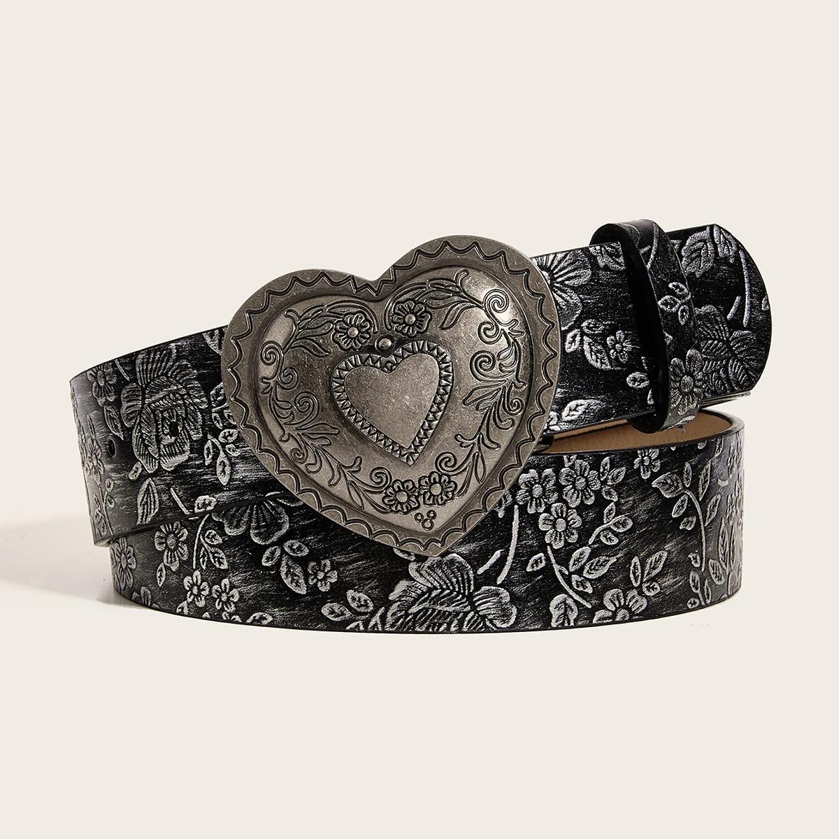 Ceinture en cuir PU à motif de boucle d'amour, jeans décontractés à la mode