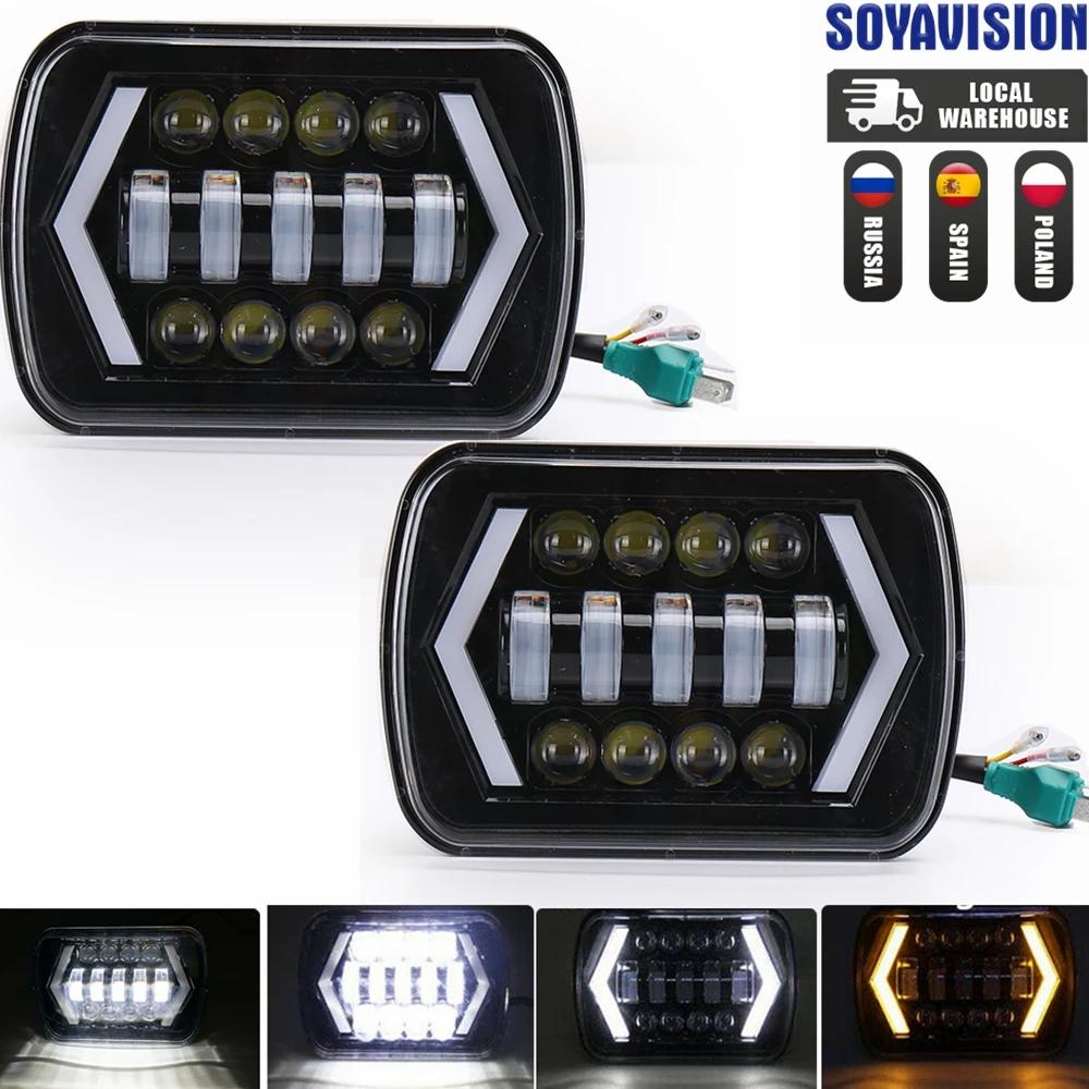 90W 7x6 ''5X7" phare LED étanche blanc DRL ambre clignotant pour Jeep YJ Cherokee XJ camions H4 phar