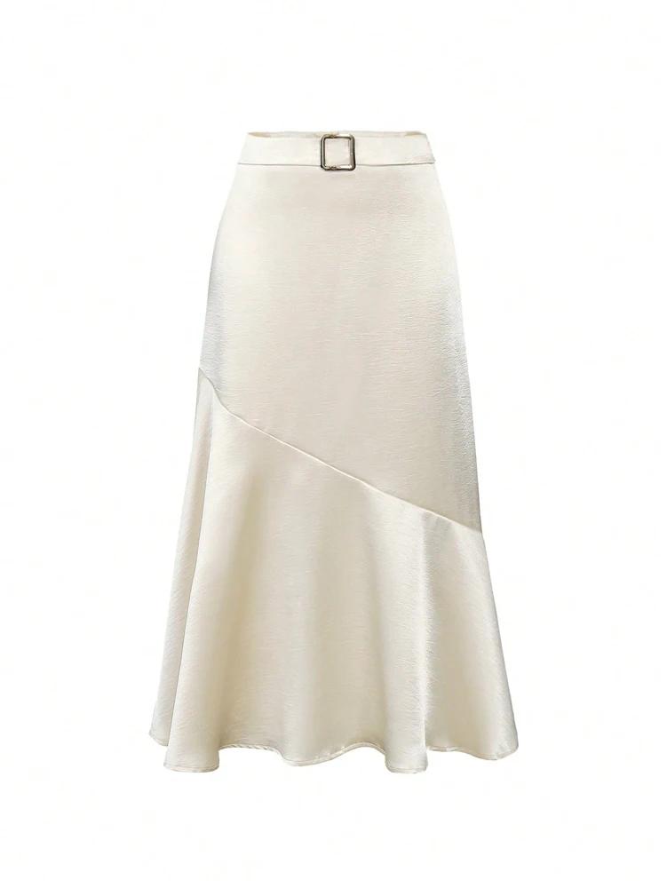 Demi-jupe trapèze en Satin pour femmes, nouveau Design Premium, élégant, couleur Pure, ceinture, col