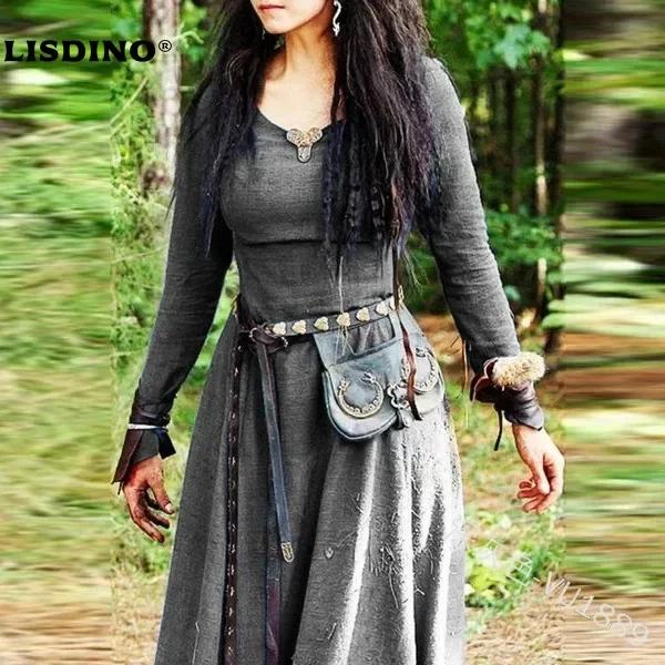 LisdinoMedieval Robe femmes à manches longues Maxi Robe Vintage fée elfique Robe Renaissance celtiqu