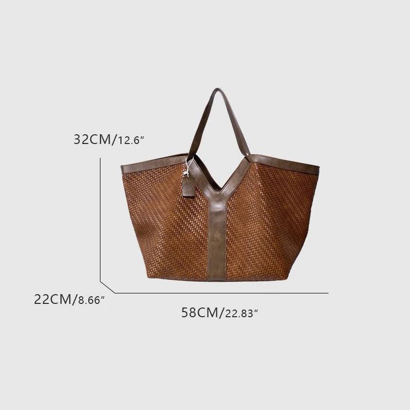 Sac à bandoulière tissé en forme de Y surdimensionné, style rétro européen et américain, grande capa