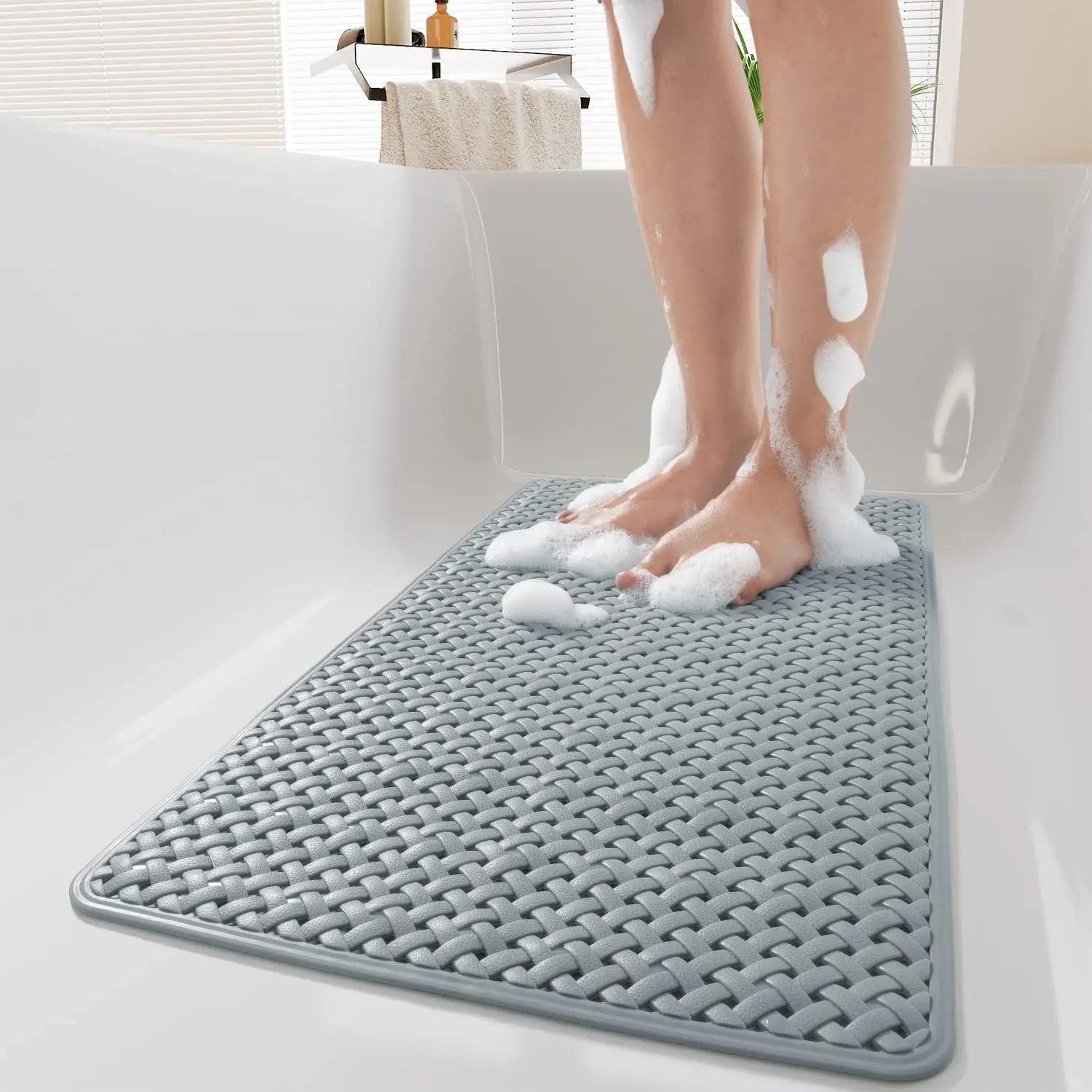 Tapis de bain antidérapant avec ventouse et trou de vidange, tapis de douche doux lavable en Machine