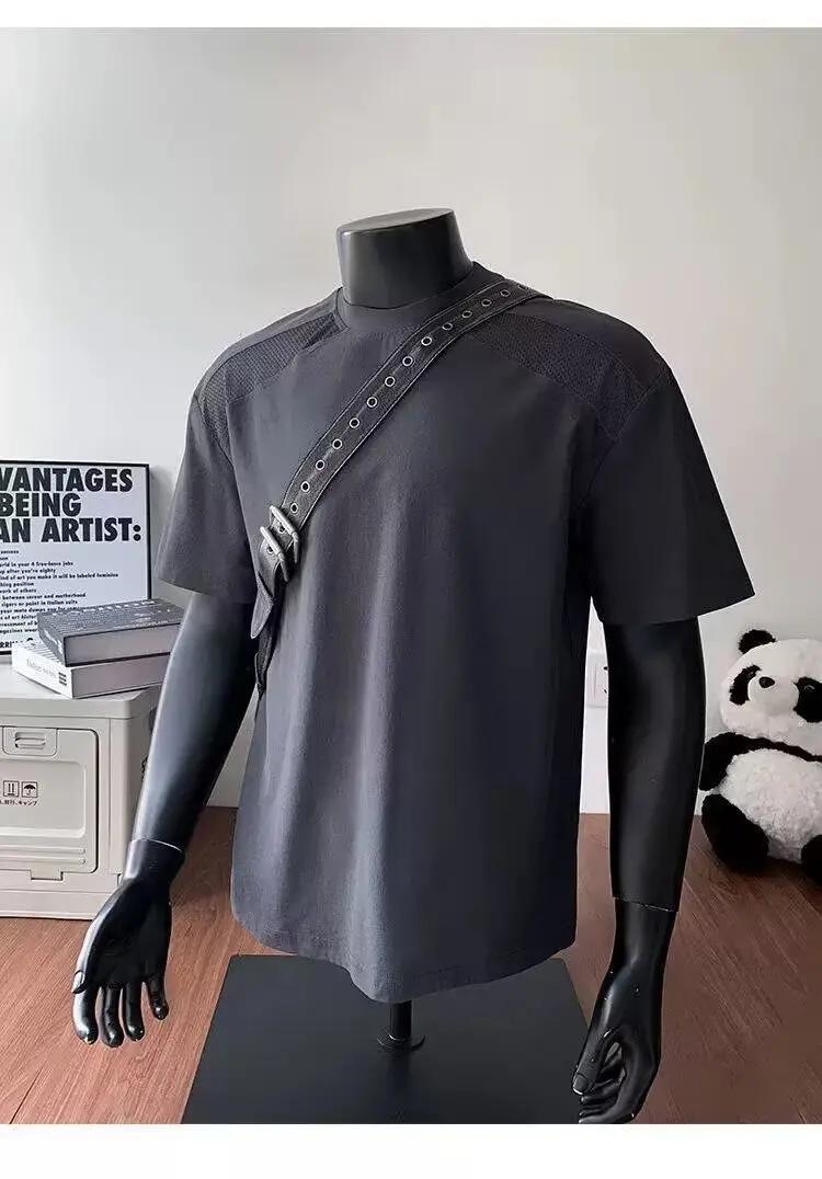 Style américain cleanfit épaule coupe déconstruction T-shirt à manches courtes hommes et femmes à la