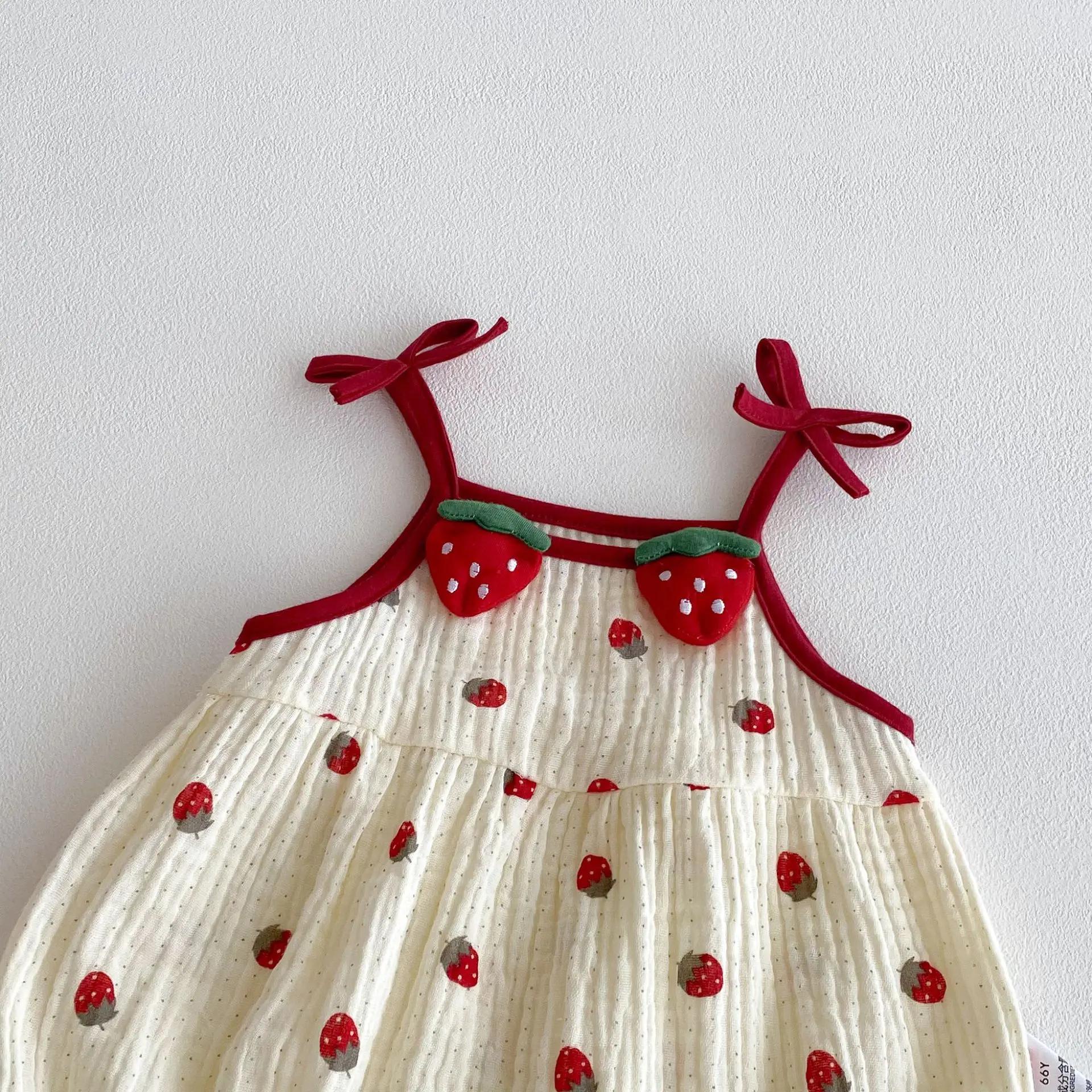 Combinaison d'été 2026 mignonne pour bébé, motif fraise, camisole une pièce, vêtement jaune sans man