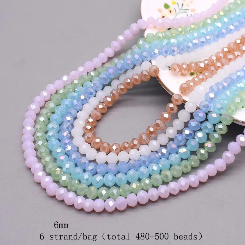 Perles de Verre à Facettes, 6 Brins de 6mm, 480 Pièces, Rondelle d'Espacement pour Bijoux de Bricola