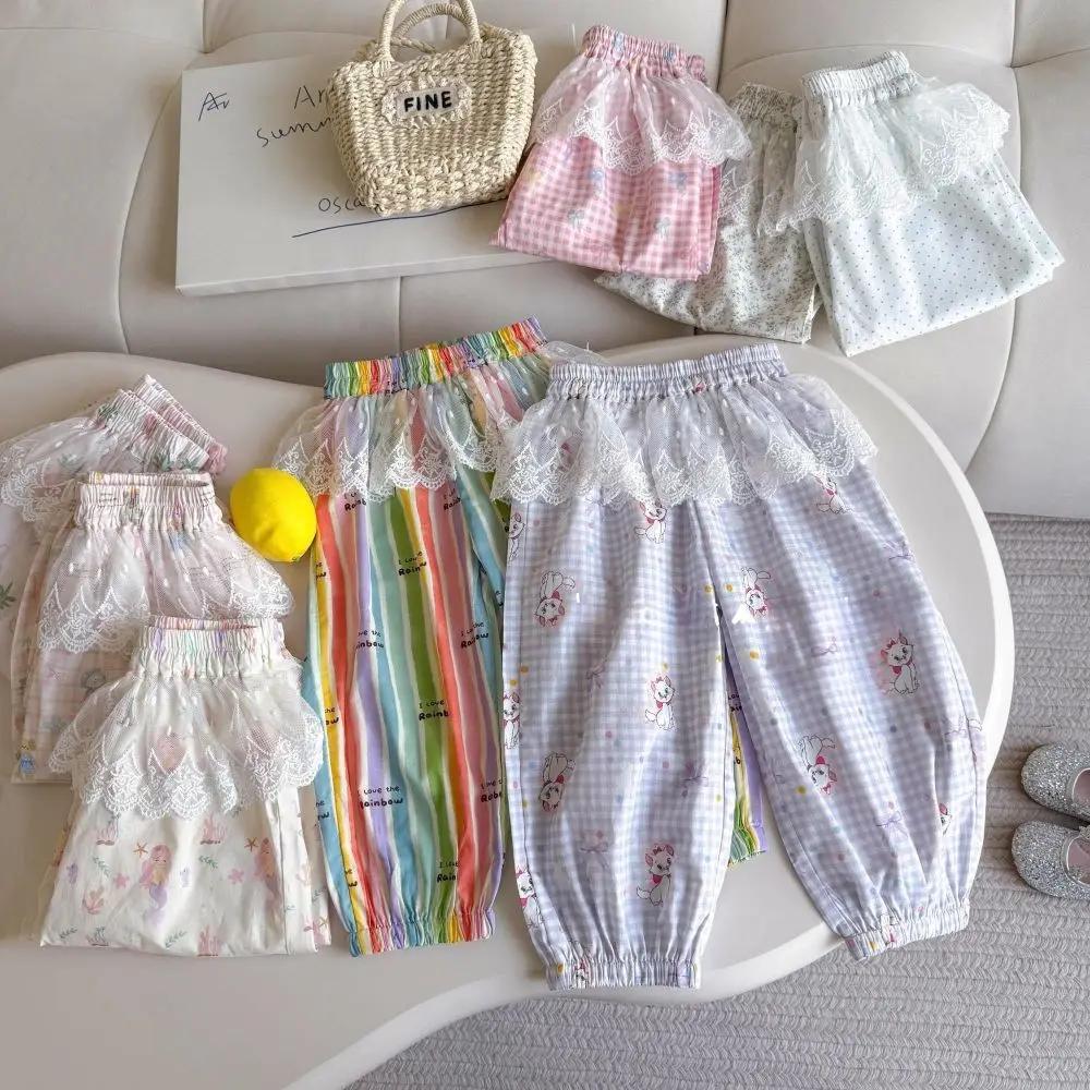 Nouvel ensemble décontracté d'été pour filles de 2 à 7 ans : pantalon lanterne à carreaux et rayures