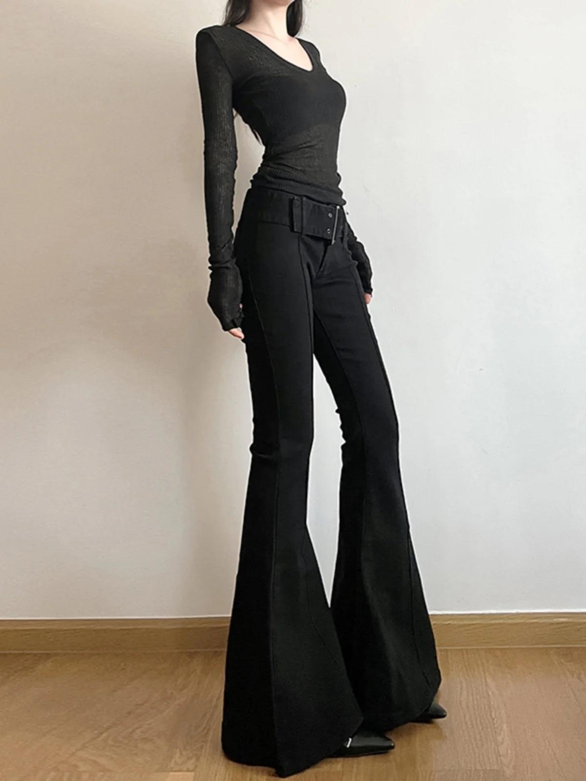 Jean noir évasé pour femmes, pantalon Y2k rétro Emo années 2000, Streetwear, pantalon de mode Haraju