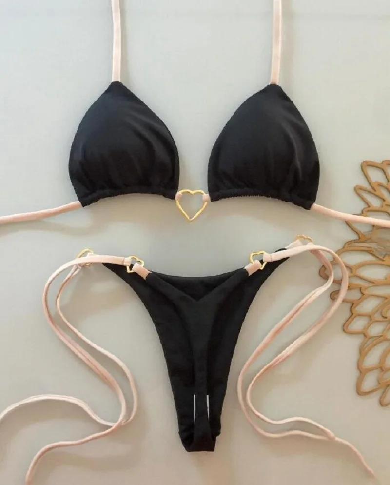 RUOTONSEPT-Maillot de bain deux pièces sexy pour femme, bikini brésilien, couleur unie, col licou, t