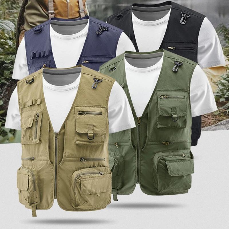 Gilet de pêche respirant en maille avec poches zippées, idéal pour les activités de plein air et le 