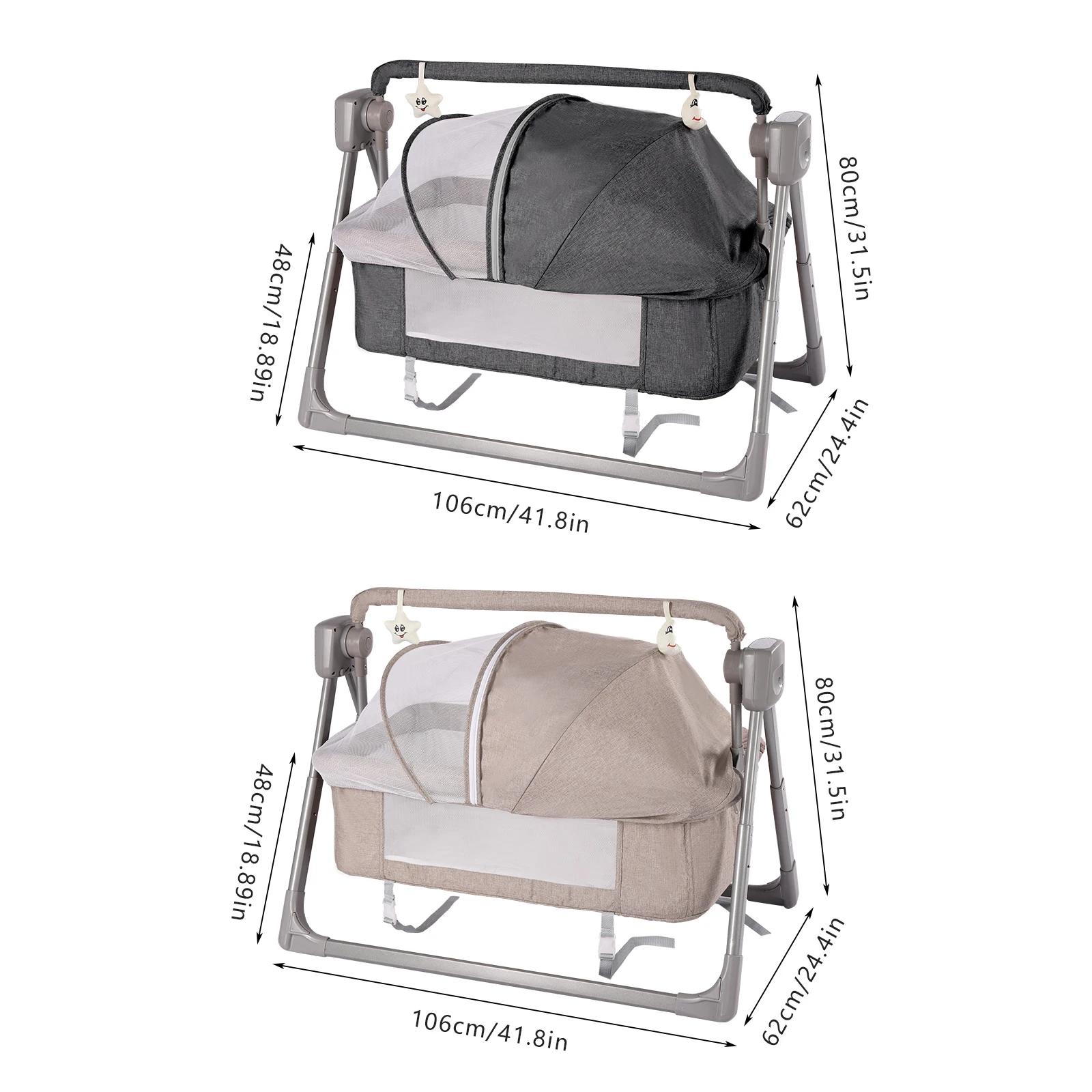 Berceau électrique gris/kaki, lit balançoire pour bébé, panier de berceau inclinable à bascule autom
