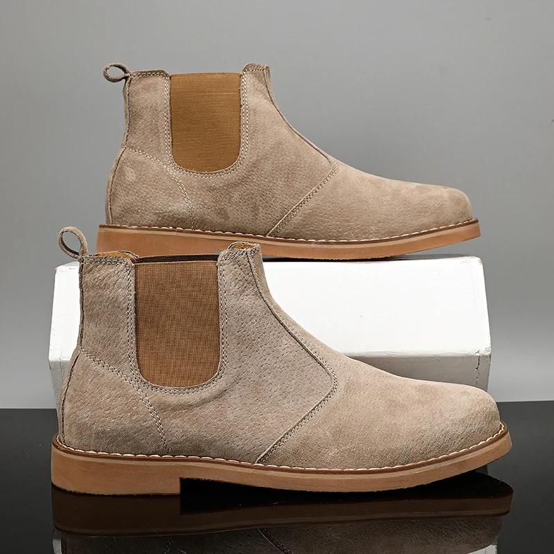 Mode daim désert bottes hommes haut Chelsea bottes en cuir chaussures décontractées mâle sans lacet 