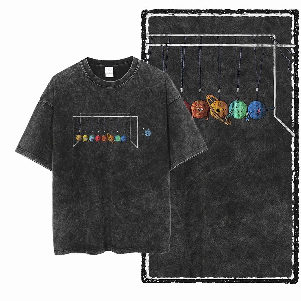 SA ASTRONAUT SPACE THEMES imprimé coton lavé à l'acide graphique unisexe t-shirt Cool Streetwear hom