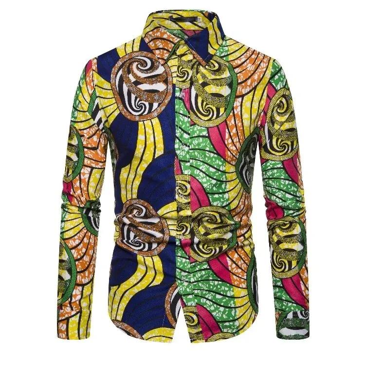 Chemises pour hommes imprimées traditionnelles africaines chemisiers décontractés à simple boutonnag