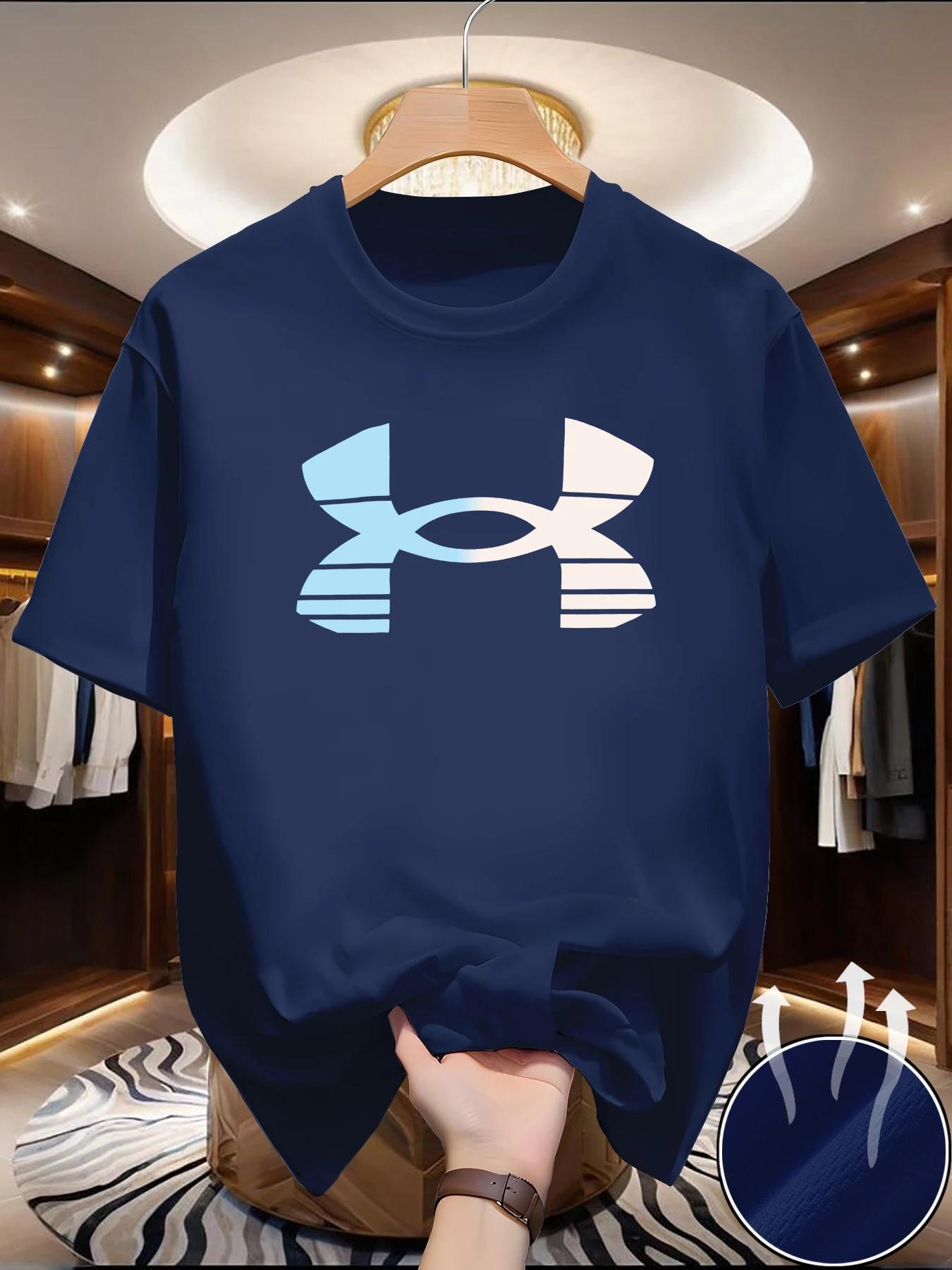 T-shirt d'été pour homme à séchage rapide en maille, motif imprimé tendance, col rond, manches court