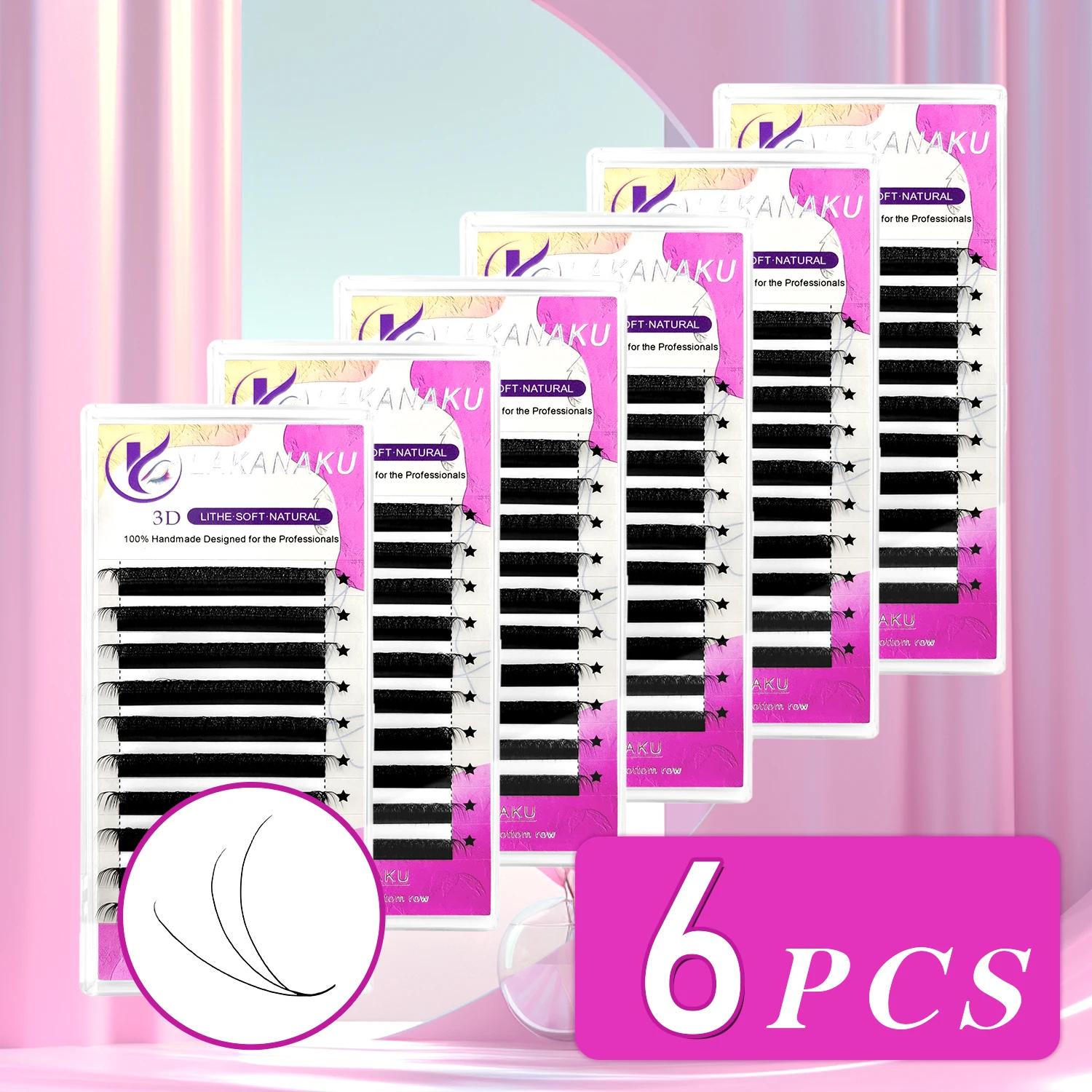 LAKANAKU 6 plateaux 3D W forme Extensions de cils Volume Francese Fans Fio 3W Cilios en forme de cil