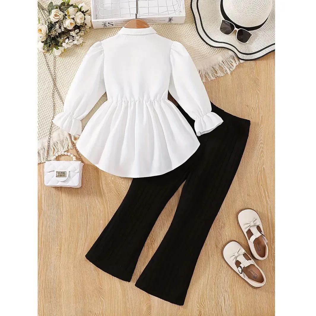 Ensemble 2 pièces en tricot à manches longues pour filles, haut + pantalon en tricot extensible, ten