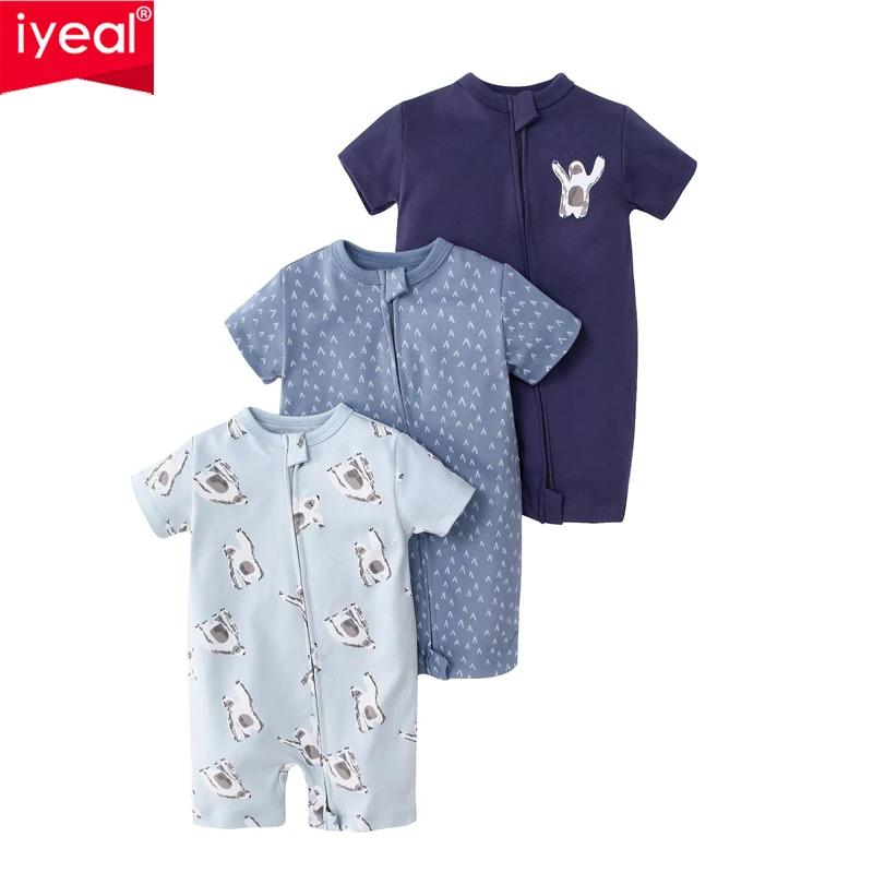 IYEAL bébé été 100% coton barboteuses garçons filles vêtements pyjamas 3 pièces/lot nouveau-né Bebe 