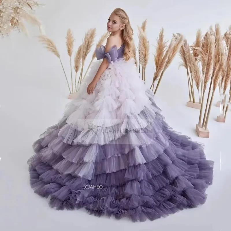 Robe Tutu asymétrique épaule dénudée pour enfants, robe Tutu pour filles à fleurs, fête d'anniversai