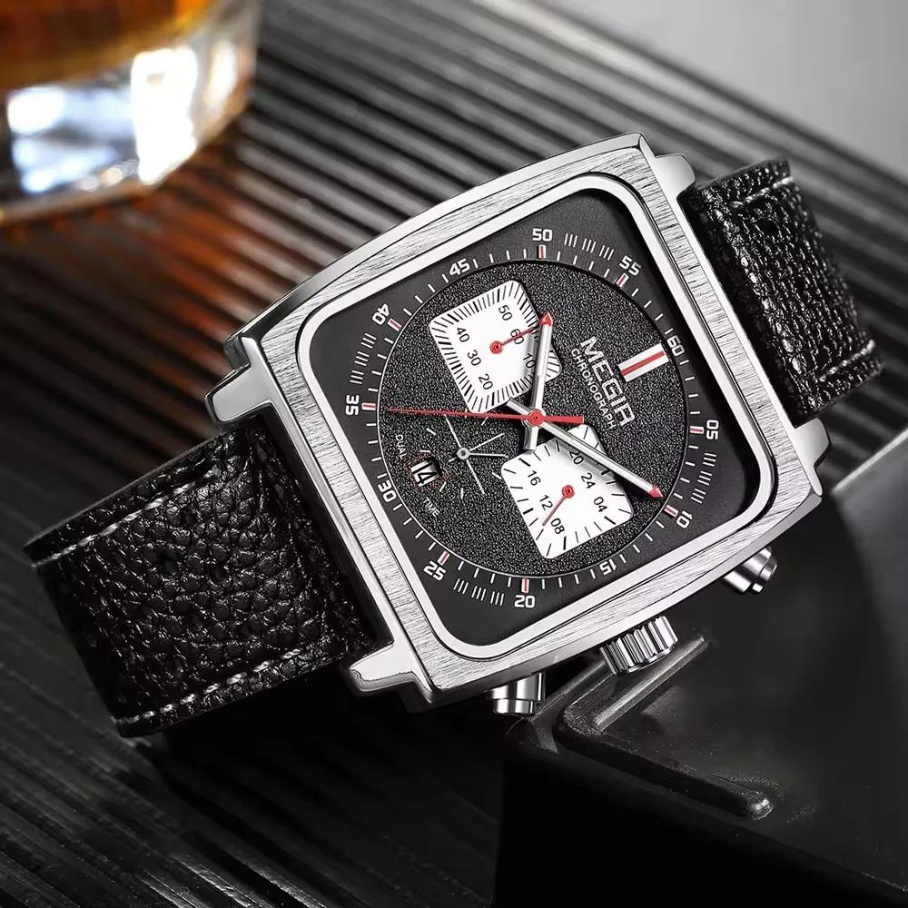 MEGIR 2182 luxe mode sport chronographe multi-fonctionnel militaire en cuir Date montres pour hommes