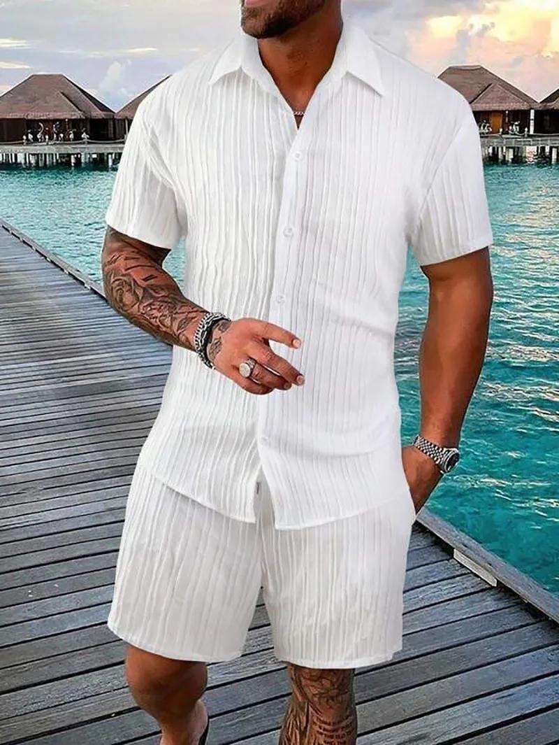 Polo de sport décontracté pour hommes, couleur unie, ample, manches courtes, Short avec cordon de se
