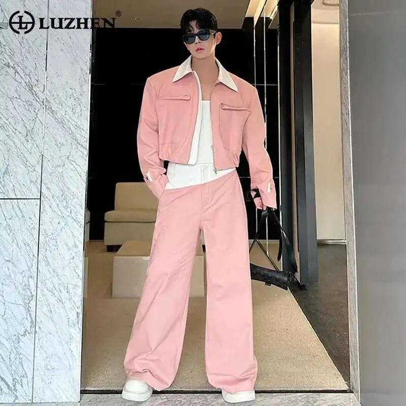 LUZHEN Original couleur contraste cou conception élégant manteau droit pantalons décontractés hommes