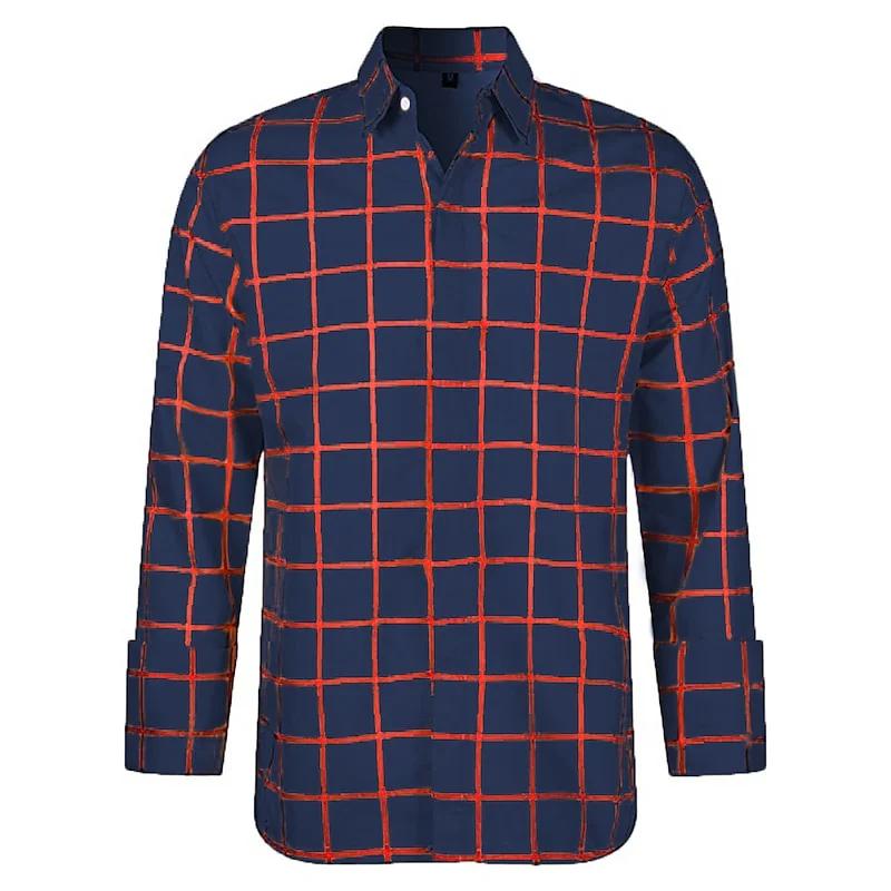 Chemise à manches longues pour hommes, couleur à carreaux décontractée, chemise à revers imprimée en