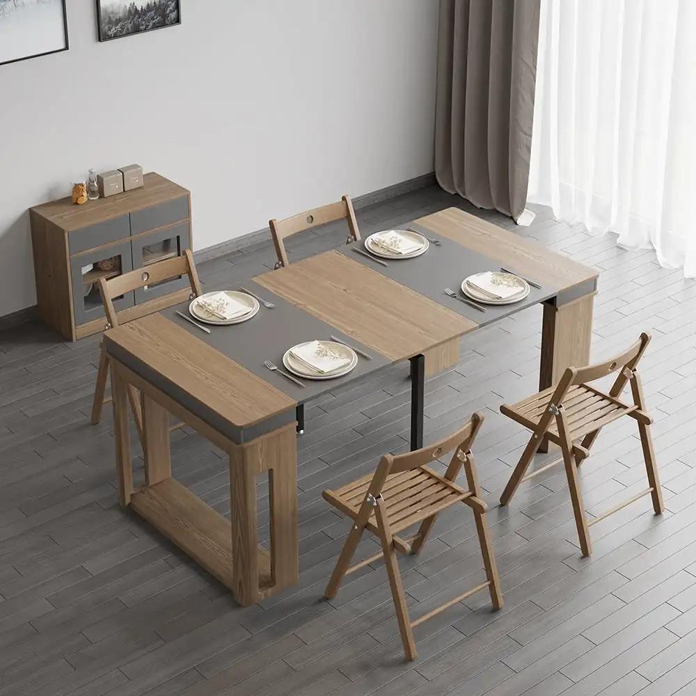 Table à manger extensible multifonctionnelle moderne, gain de place avec armoire de rangement
