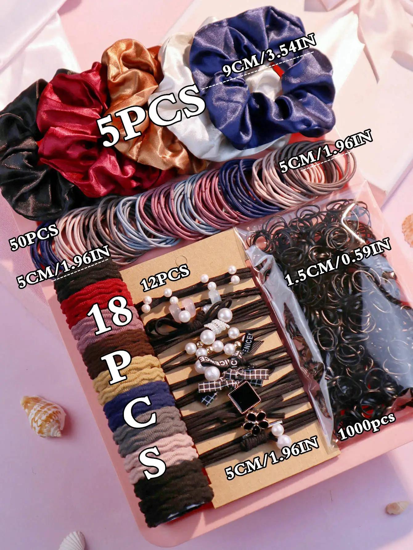 Ensemble d'accessoires pour cheveux foncés pour femmes, 1085 pièces, porte-queue de cheval sans cout