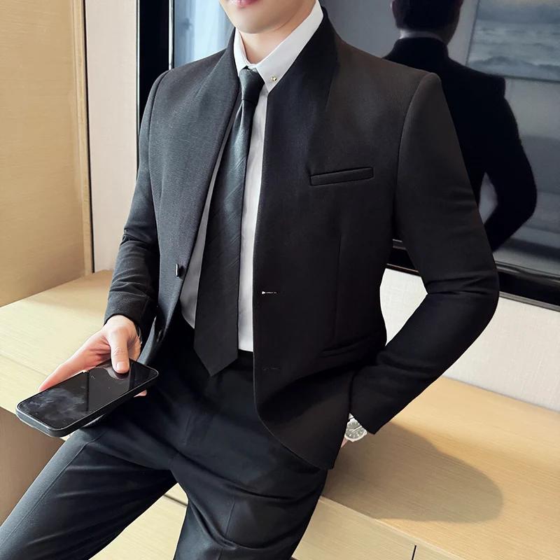 Gaufre nouveau chinois col montant costume manteaux hommes coupe ajustée affaires décontracté mode c
