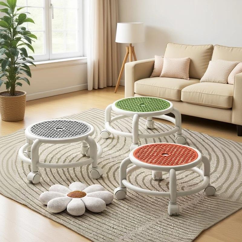 Tabouret roulant pivotant universel rond bas petite roue grise enfants adulte forte capacité rangeme