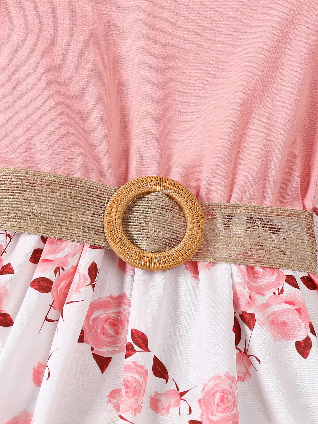 Robe décontractée à imprimé floral romantique pour fille, avec bords à volants et petites manches vo