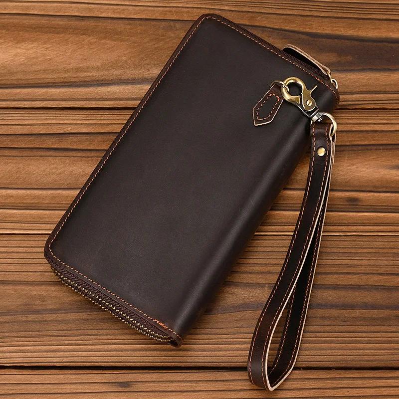 Portefeuille de styliste en cuir véritable pour homme d'affaires, avec Double fermeture éclair, en p