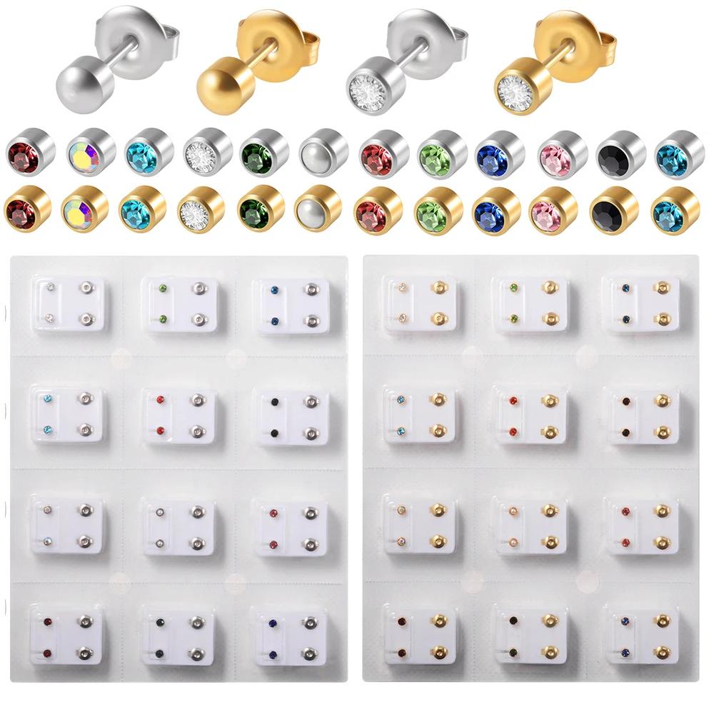 12 paires de clous de Cartilage en acier chirurgical, 3 et 4mm, gemme CZ, Piercing d'oreille pour pi