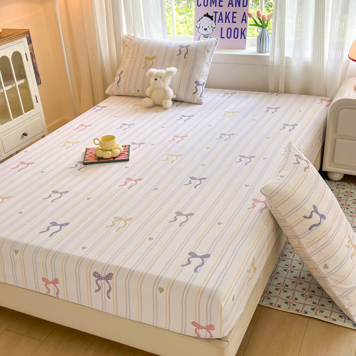 Ensemble de draps de lit à nœud rayé, drap-housse antidérapant avec housse de matelas à bande élasti