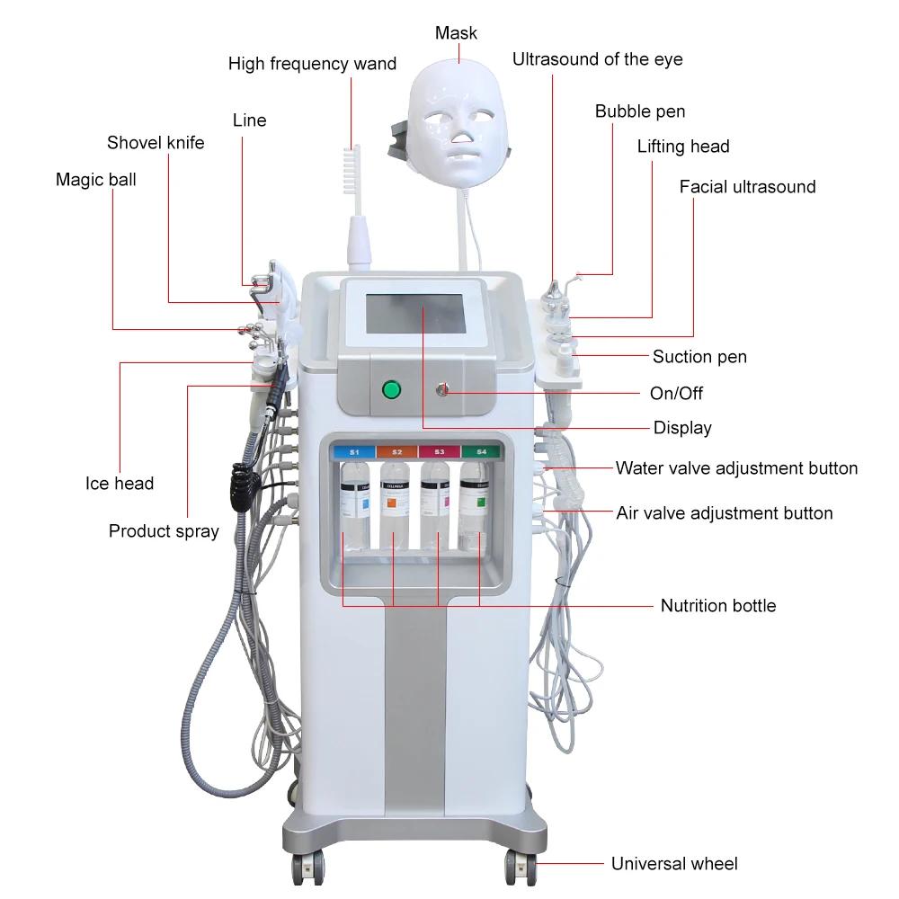 AOKO nouveau 12 IN1 Hydro Dermabrasion Aqua Peeling ultrasons soins du visage Injection d'oxygène ra