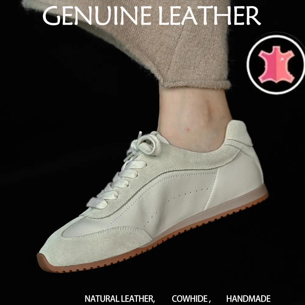 Chaussures plates en daim tendance pour femmes, lacets, chaussures plates en cuir véritable, chaussu