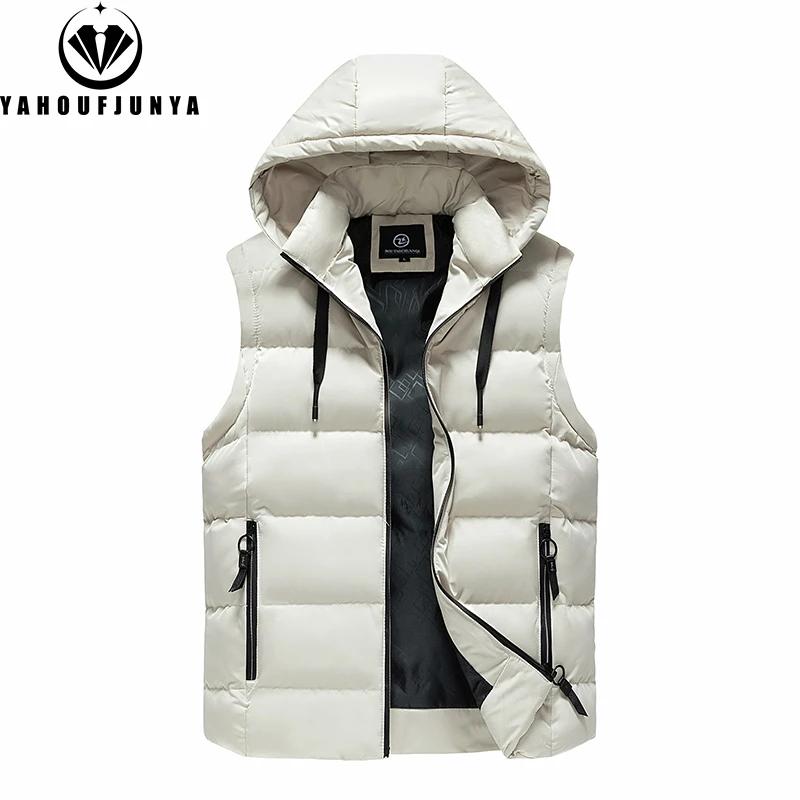 Hommes automne sans manches en plein air décontracté solide chaud gilet hommes hiver détachable à ca