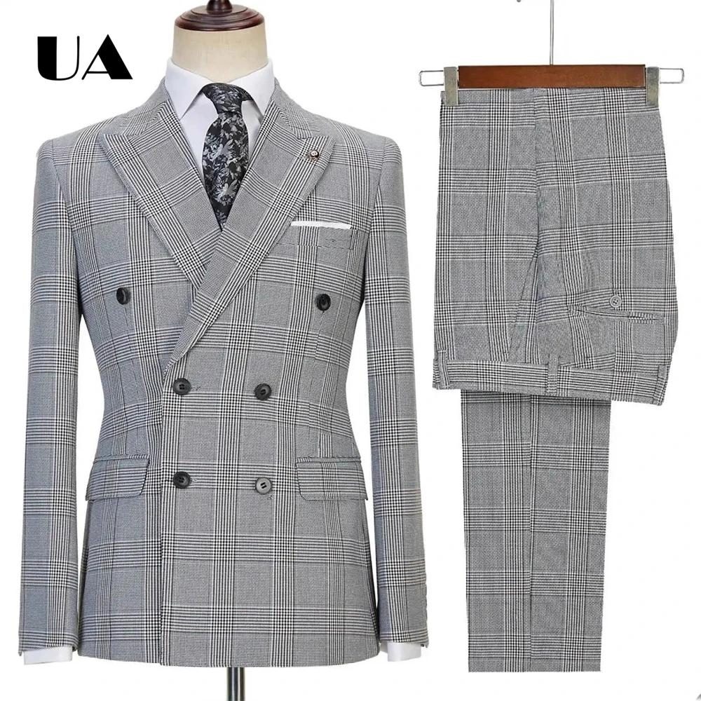 Ensemble de costume à carreaux d'affaires formel deux pièces veste pantalon XS-4XL dîner Banquet smo