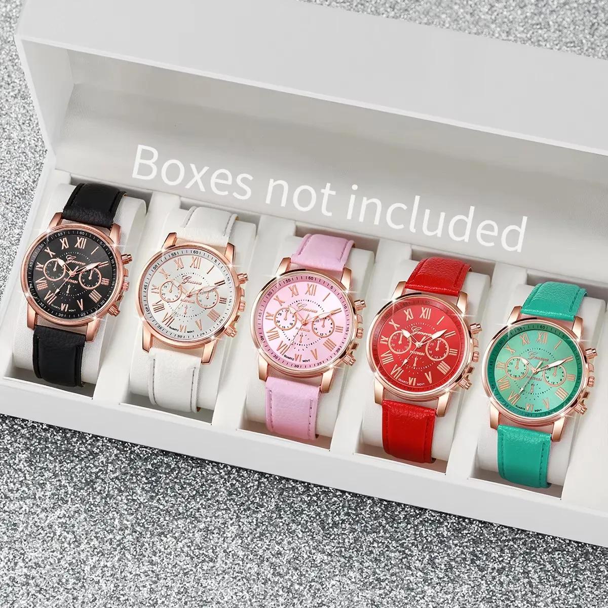 5 pièces montres pour femmes mode Roma cadran bracelet en cuir montre à Quartz (sans boîte