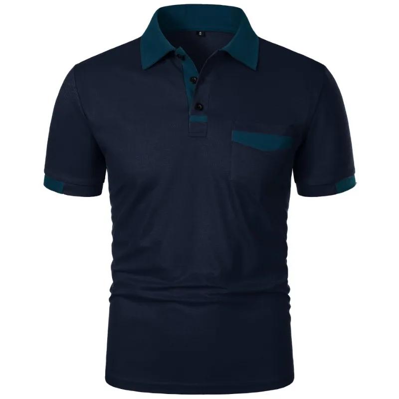 Nouveaux t-shirts à manches courtes pour hommes, Polo de couleur unie avec poches, chemises de base 