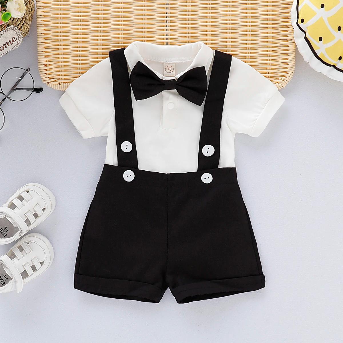 Mini tenue pour homme, Costumes formels pour nouveau-né garçon, chemise à manches courtes avec nœud 