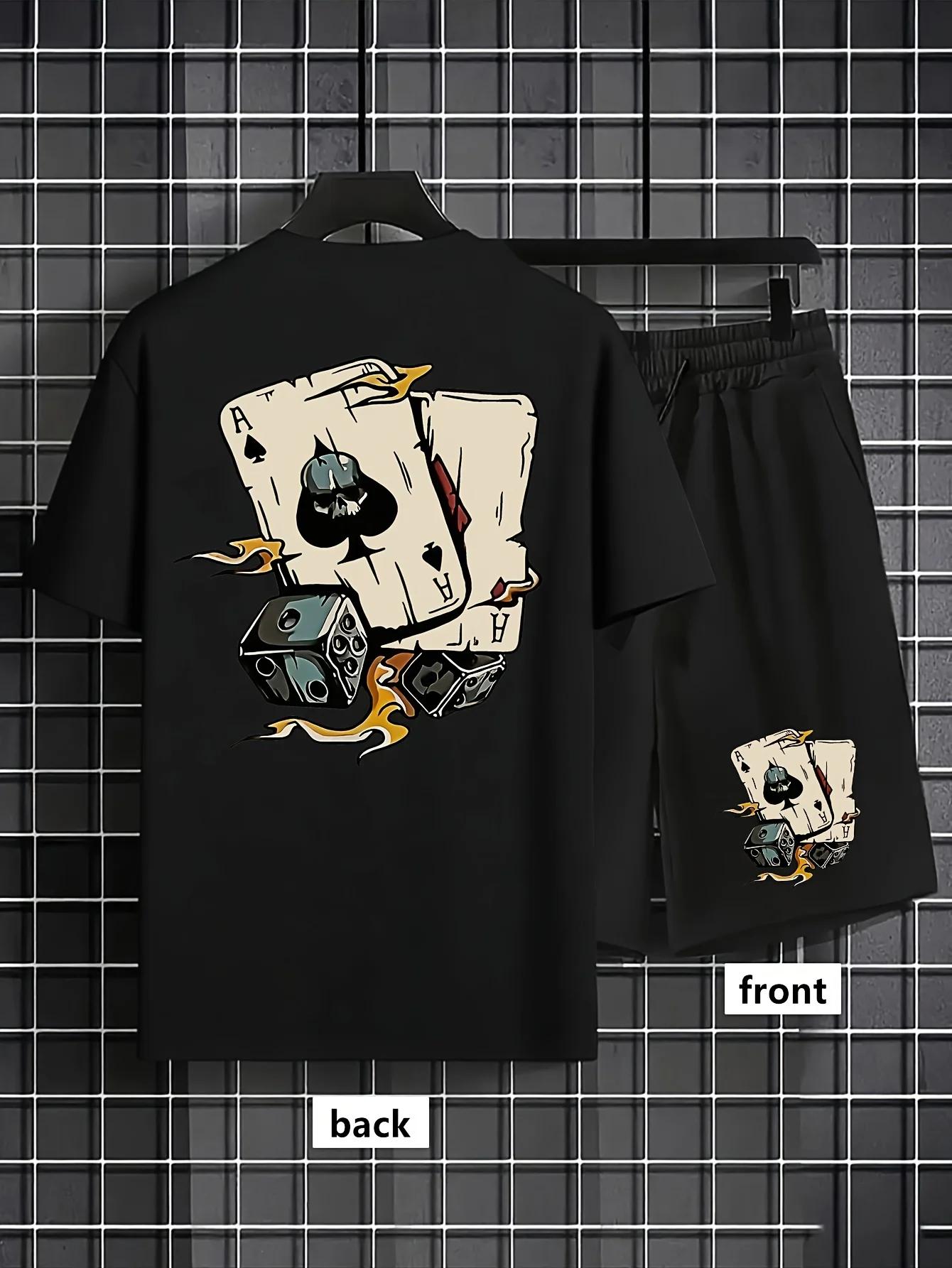 Américain hommes mode d'été poker graffiti imprimé confortable respirant col rond T-shirt ensemble s