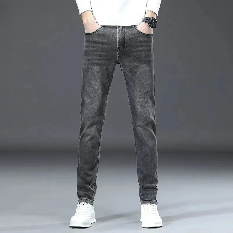 Jean pour homme, coupe slim élastique, jambe droite légère, denim haut de gamme, pantalon long en de