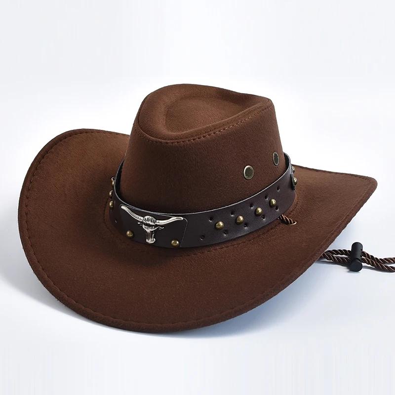 Chapeaux de Cowboy Western en Daim Artificiel, Chapeau de Cowgirl Vintage, Grand Bord, Gentleman Jaz