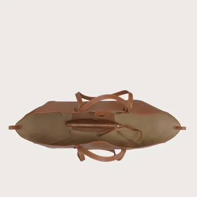 Sac à main de luxe en cuir de vachette pour femme – Grand sac fourre-tout, sac à bandoulière plissé 