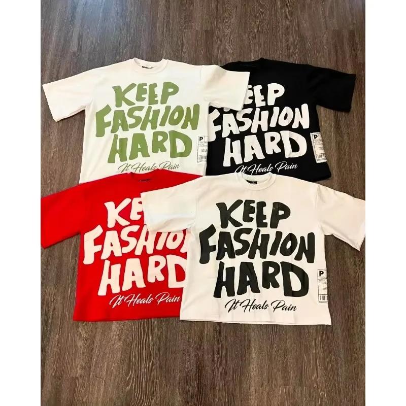 Graphique col rond pur coton haute rue nouvelles femmes imprimé T-shirt à la mode marque ample décon